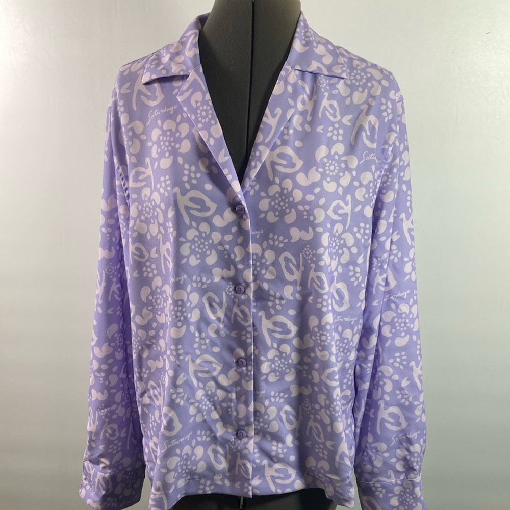 Saturdays New York  City Blouse Women Size Large Light Purple & White